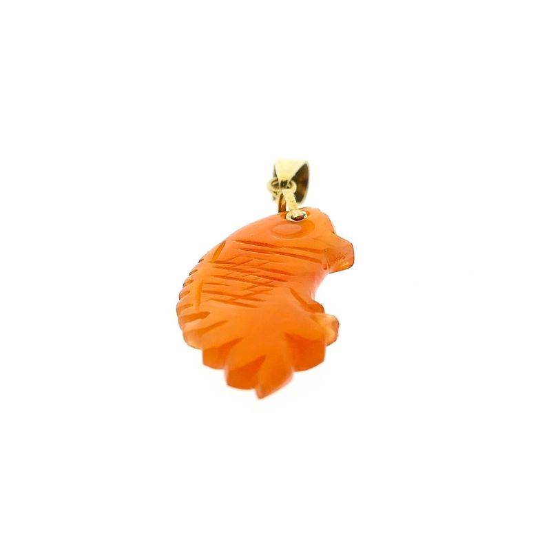 Image 7 of Gold Pendant with Carved Carnelian Fish; 14 Karat