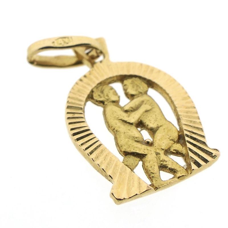 Image 3 of 18 kt gold pendant of the Gemini zodiac sign
