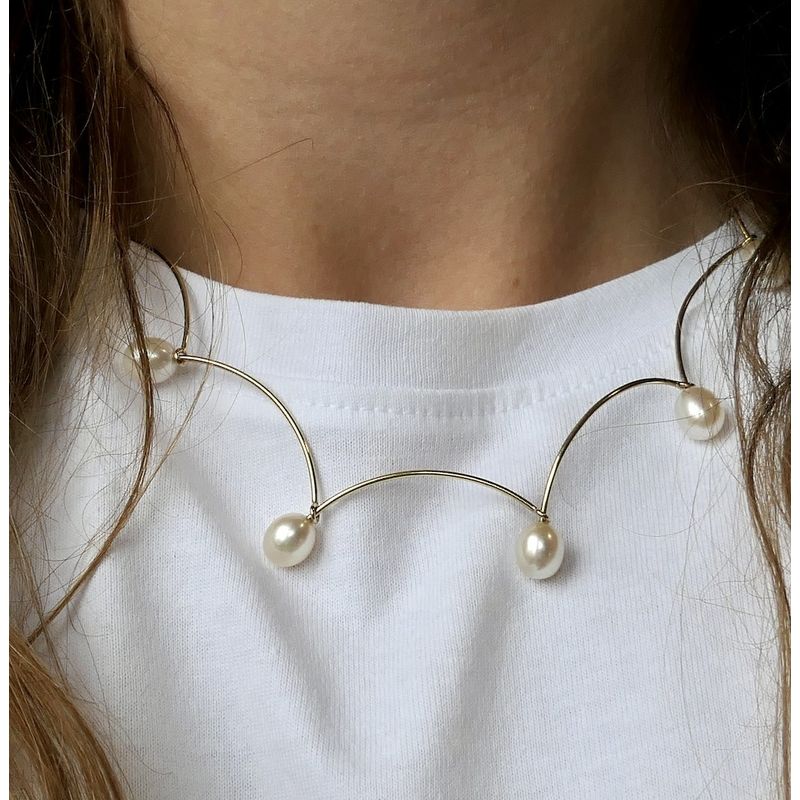 Image 7 of Gold bar necklace with pearls