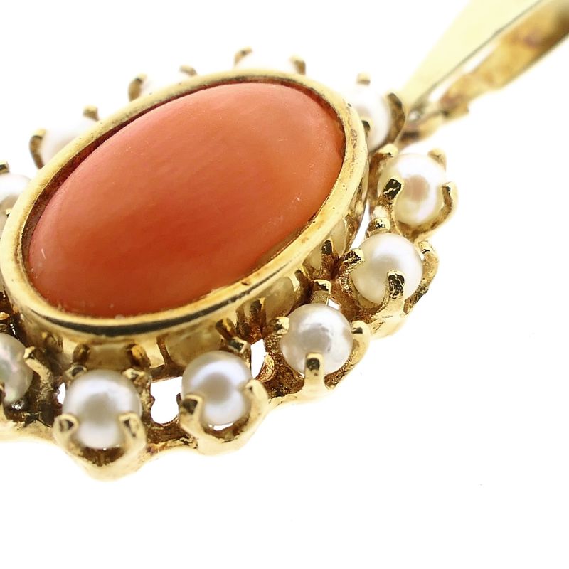 Image 10 of Gold Pendant with Blood Coral and Pearl; 14 Karat