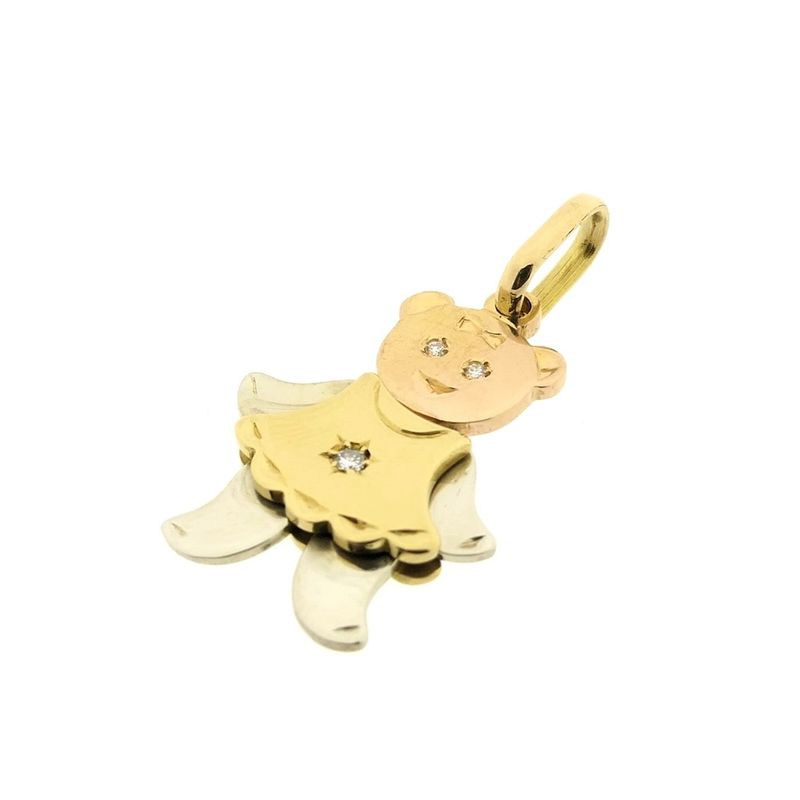 Image 4 of Tricolor gold pendant of a bear with diamond; 0.015 ct.
