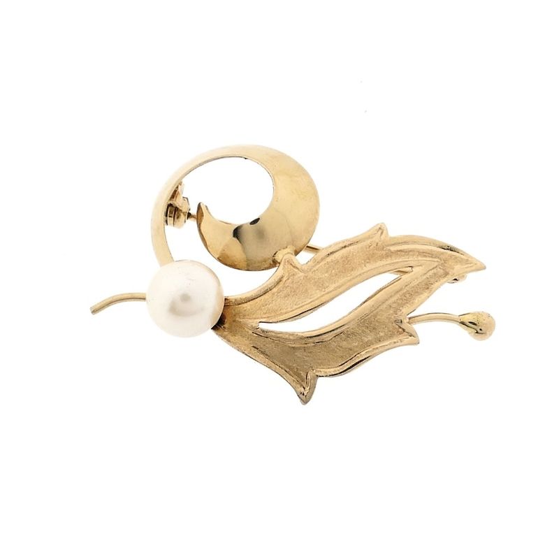 Image 1 of Vintage gold fantasy brooch with pearl