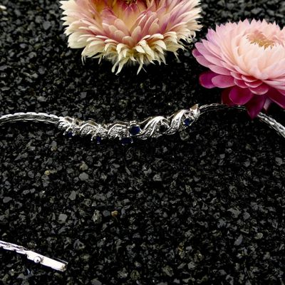 Image 2 of White Gold Cardano Link Bracelet with Sapphire & Diamonds