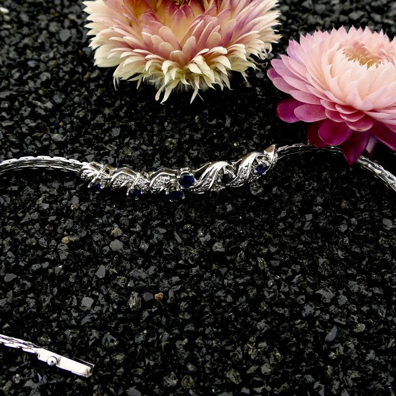 Image 2 of White Gold Cardano Link Bracelet with Sapphire & Diamonds