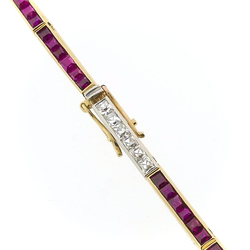 Image 5 of Gold bar link bracelet with rubies and diamonds
