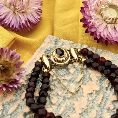 Image 2 of Antique Garnet Bead Bracelet with Gold Clasp