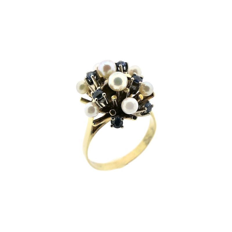 Image 1 of Gold cocktail ring with pearls and sapphire