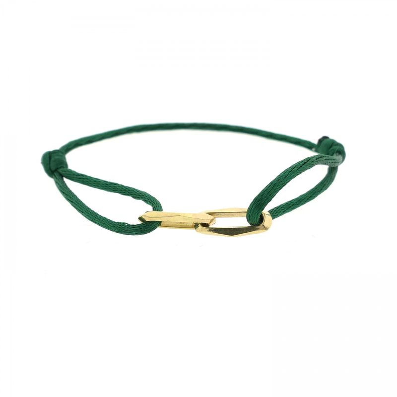 Image 1 of Forever Knots® Handmade Green Satin Bracelet with Gold Link