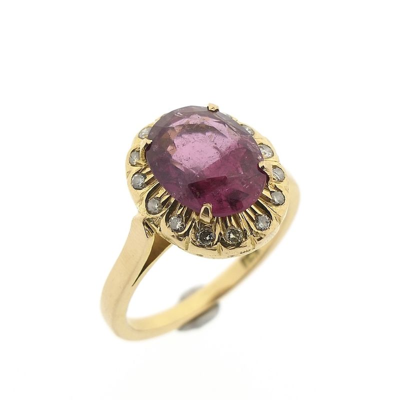 Image 1 of 18-karat gold entourage ring with pink tourmaline and diamond | 0.15 ct.