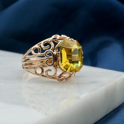 Image 2 of Vintage rose gold ring set with synthetic yellow gemstone