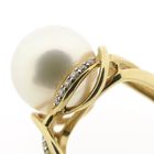 Image 10 of Vintage gold ring with pearl and diamonds; 0.13 ct.