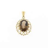 Vintage gouden hanger met rookkwarts