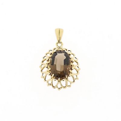 Afbeelding 1 van Vintage gouden hanger met rookkwarts