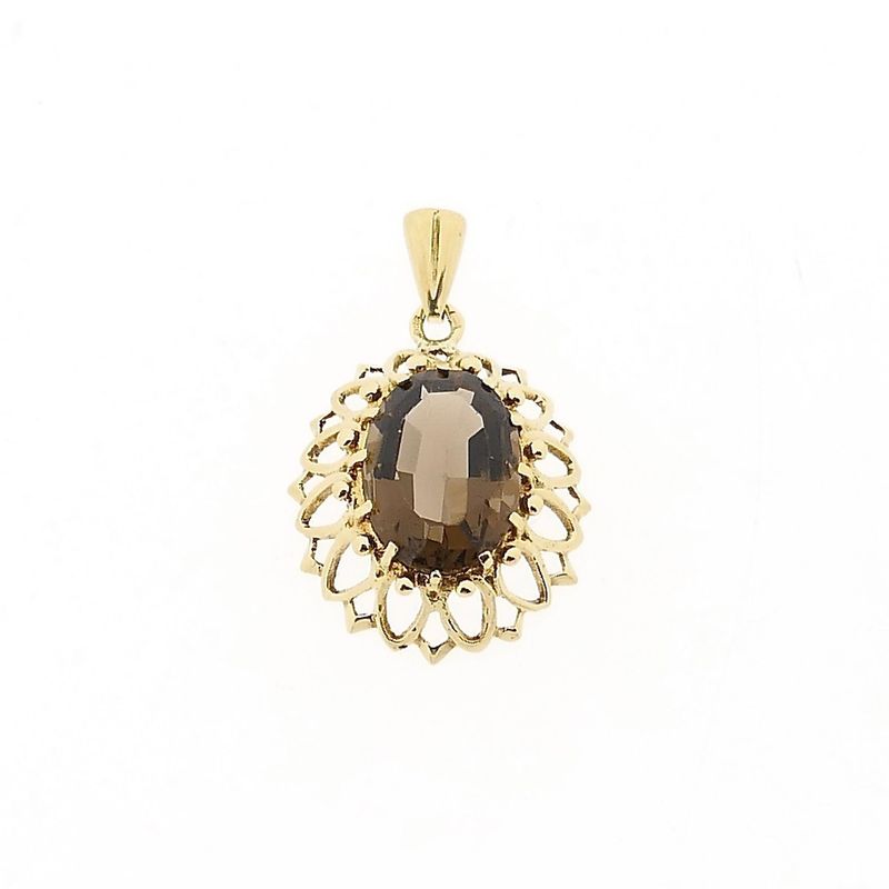 Afbeelding 1 van Vintage gouden hanger met rookkwarts