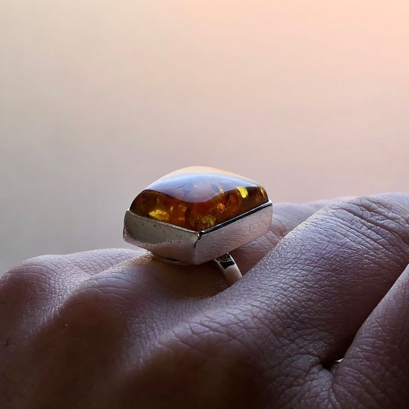 Image 7 of Silver ring with amber