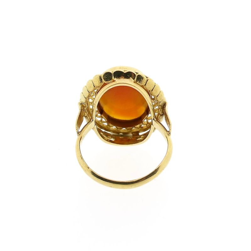 Image 4 of Gold statement ring with carnelian; 14 carat; size 15.75