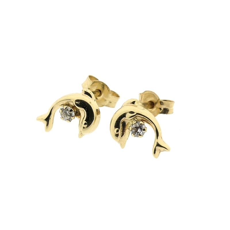 Image 6 of Gold dolphin stud earrings with zirconia