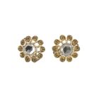 Image 6 of Gold floral stud earrings with diamond; 0.20 ct. | Vintage