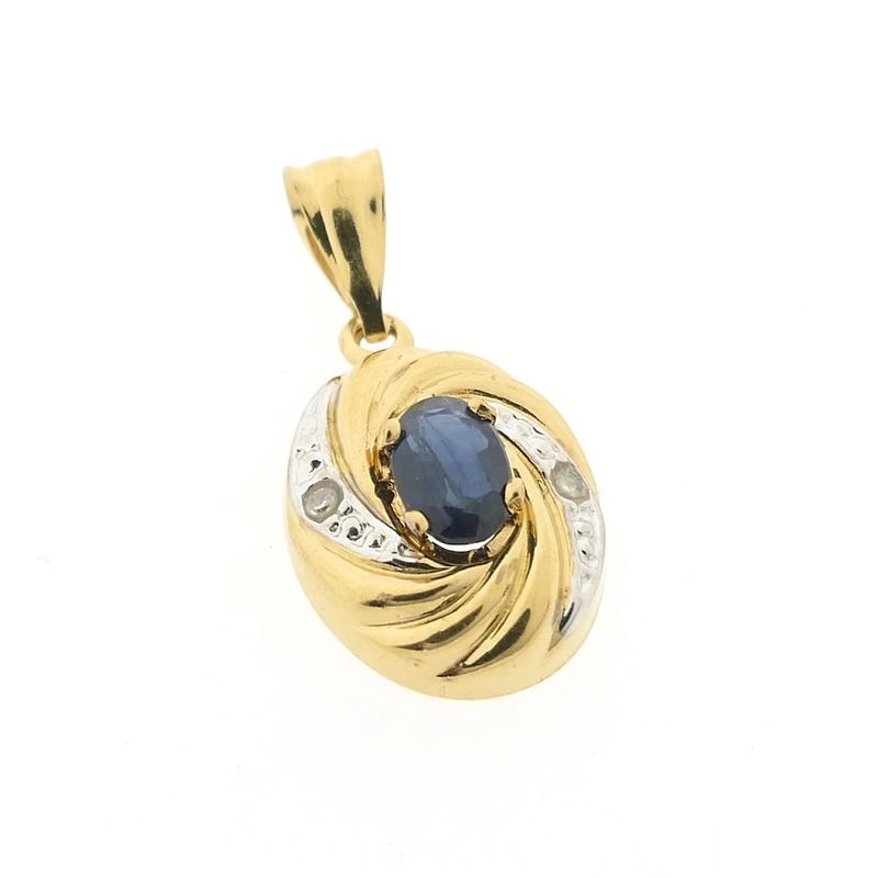 Image 3 of Gold minimalist pendant with sapphire and diamond | 0.01 ct.