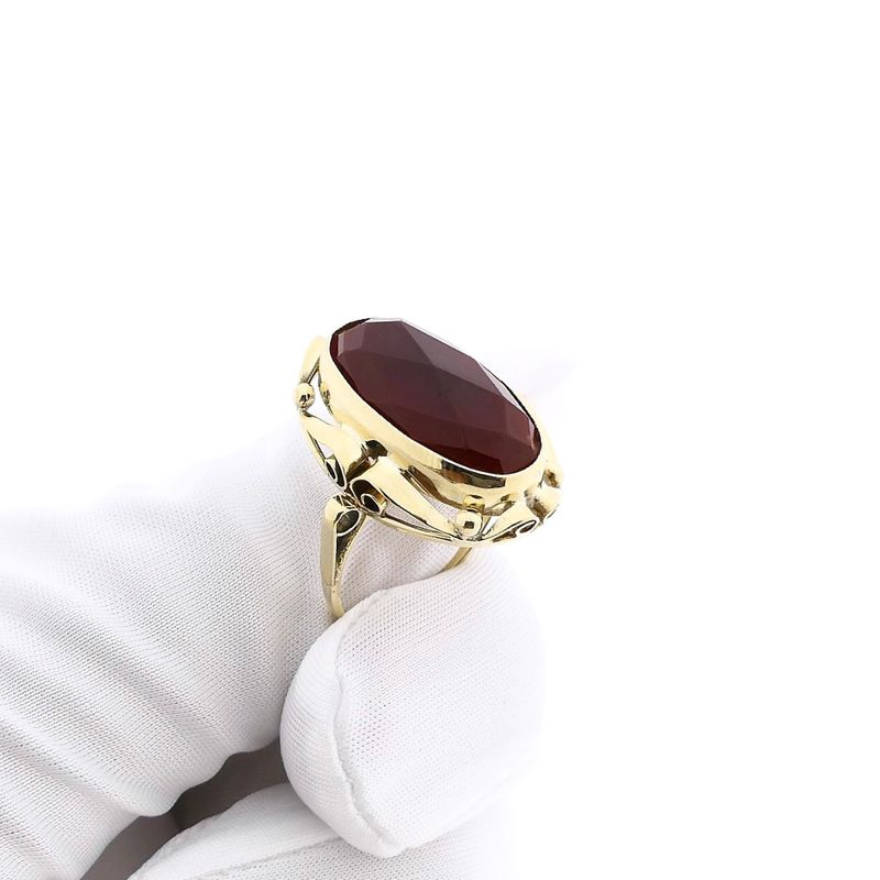 Image 9 of Gold Ring with Carnelian; 14 Karat; Size 17.75