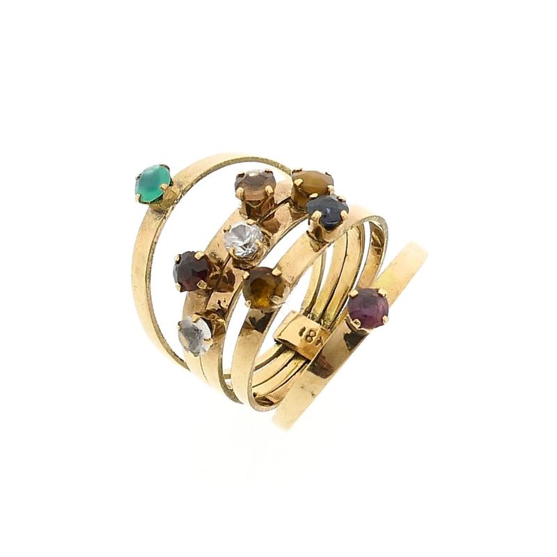 Image 1 of 18K Gold Harem Ring with Gemstones