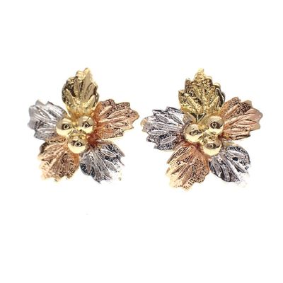 Image 1 of Tricolor gold flower stud earrings