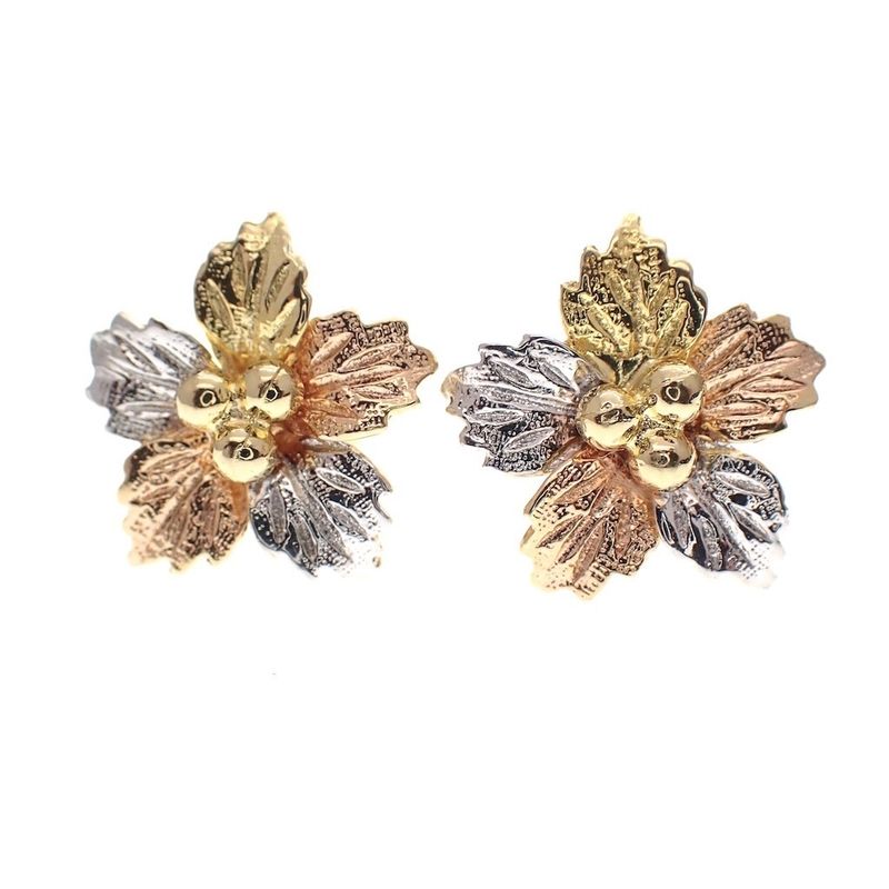 Image 1 of Tricolor gold flower stud earrings