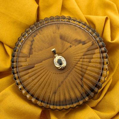 Image 2 of Gold minimalist pendant with sapphire and diamond | 0.01 ct.