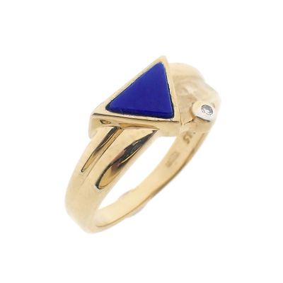 Image 1 of Gold ring with Lapis Lazuli and diamond; 0.005 ct.