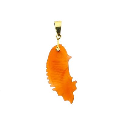 Gold Pendant with Carved Carnelian Fish; 14 Karat Image 1 of Gold Pendant with Carved Carnelian Fish; 14 Karat
