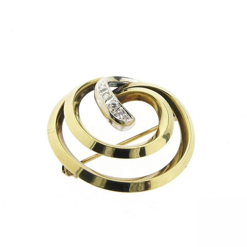 Image 2 of Vintage gold brooch with diamond; 0.14 ct.