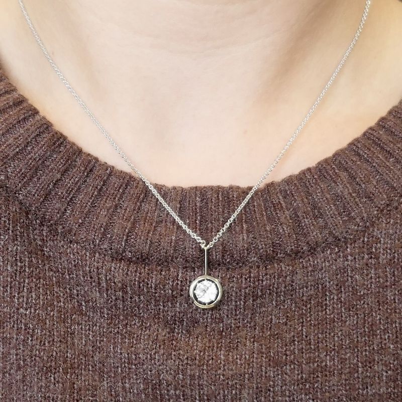 Image 8 of White gold necklace with fixed pendant and diamond; 0.70 ct.