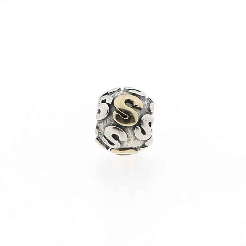 Image 4 of Pandora charm; Silver with gold; Letter S