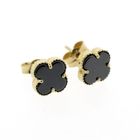 Image 4 of Golden clover 4 stud earrings with onyx