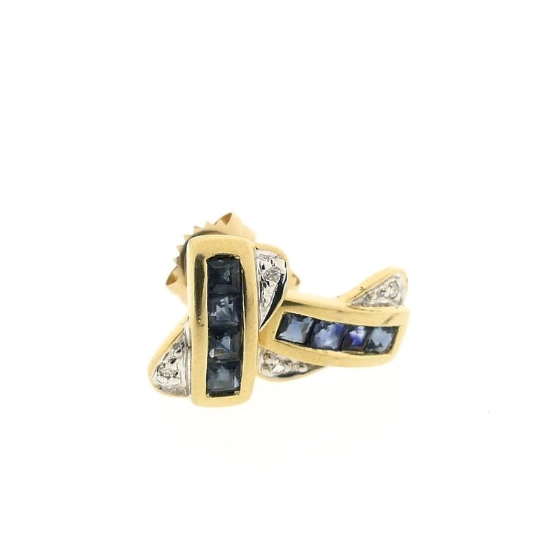 Image 5 of Gold stud earrings with sapphire and diamond | 0.02 ct.
