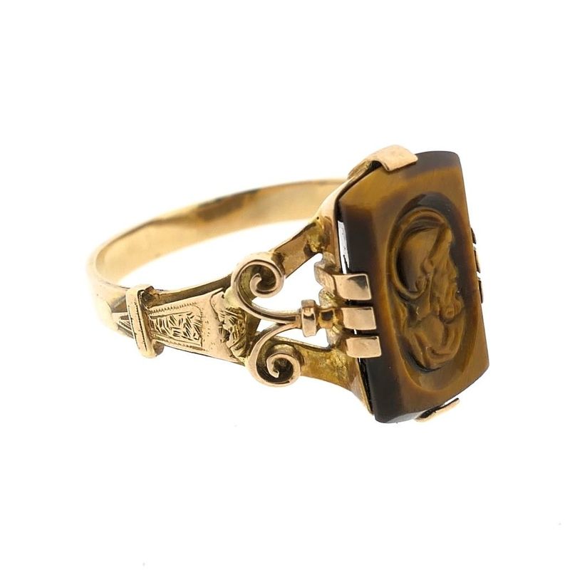 Image 7 of Gold ring with tiger's eye; Cameo