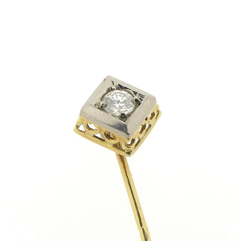 Image 5 of Two-tone lapel pin, tie pin with diamond | 0.16 ct.