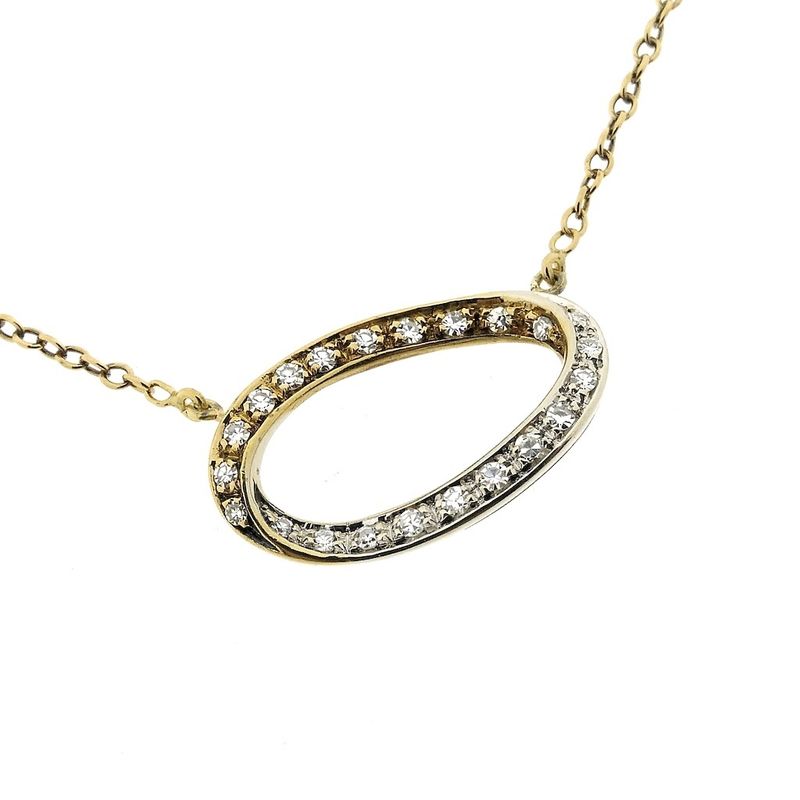 Image 3 of Gold link chain with bicolor fixed diamond pendant; 0.34 ct.