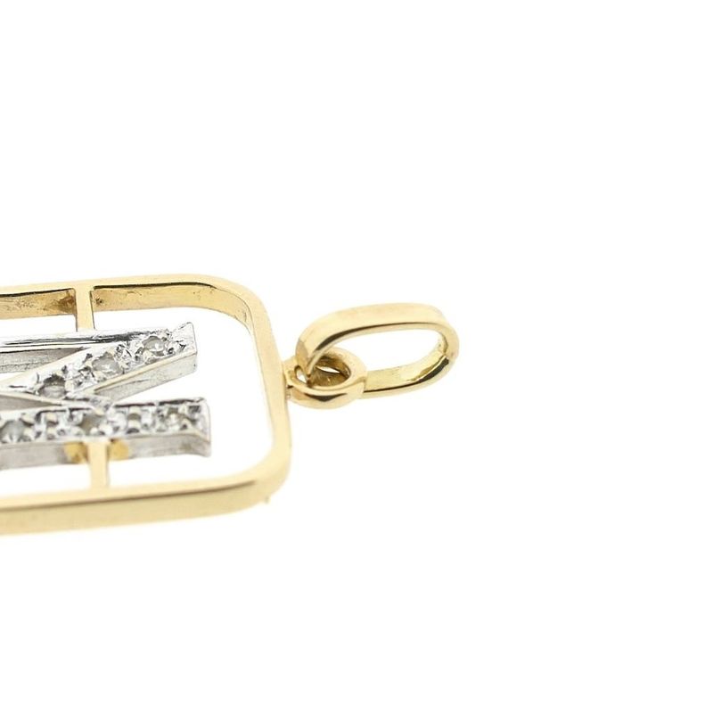 Image 8 of Two-tone gold pendant of the letter M with diamonds; 0.03 ct.