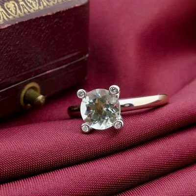 White gold 'Phlox' ring set with aquamarine and diamonds; Bron Jewelry Image 2 of White gold 'Phlox' ring set with aquamarine and diamonds; Bron Jewelry