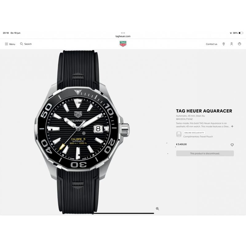 Image 4 of TAG Heuer Aquaracer Caliber 5 WAY201A; Automatic men's watch