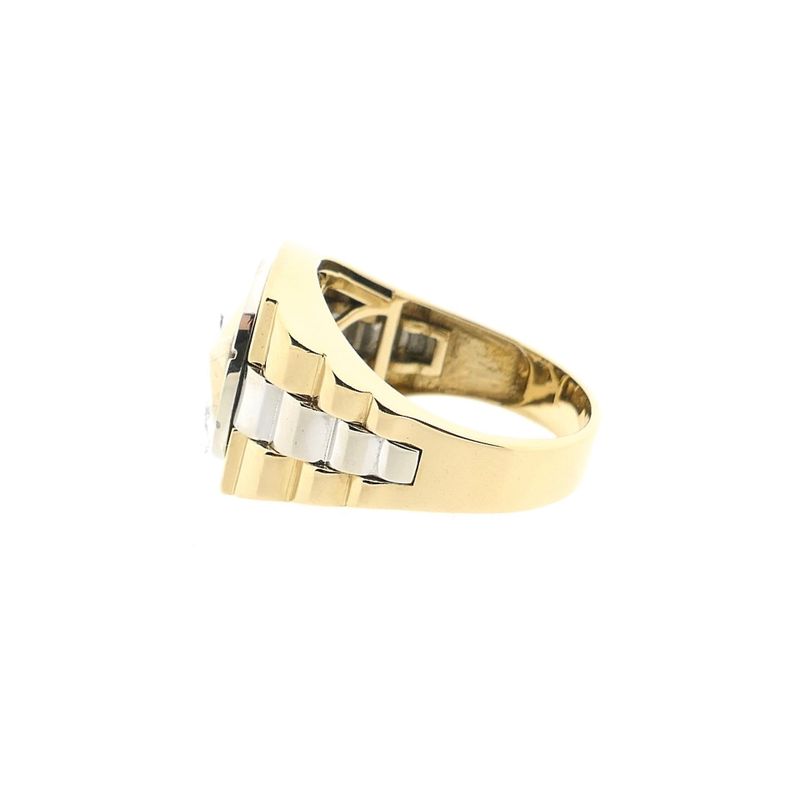 Image 7 of Bicolor Gold Mercedes Benz Men's Ring with Zirconia