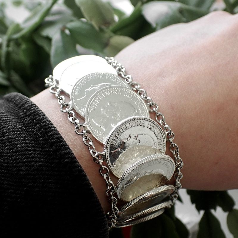 Image 7 of Silver bracelet with Queen Wilhelmina coins | 24 cm