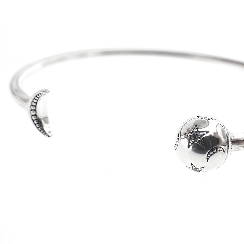 Image 4 of Pandora Moments Open Bangle; Silver; Moon and Stars | Ø 65mm