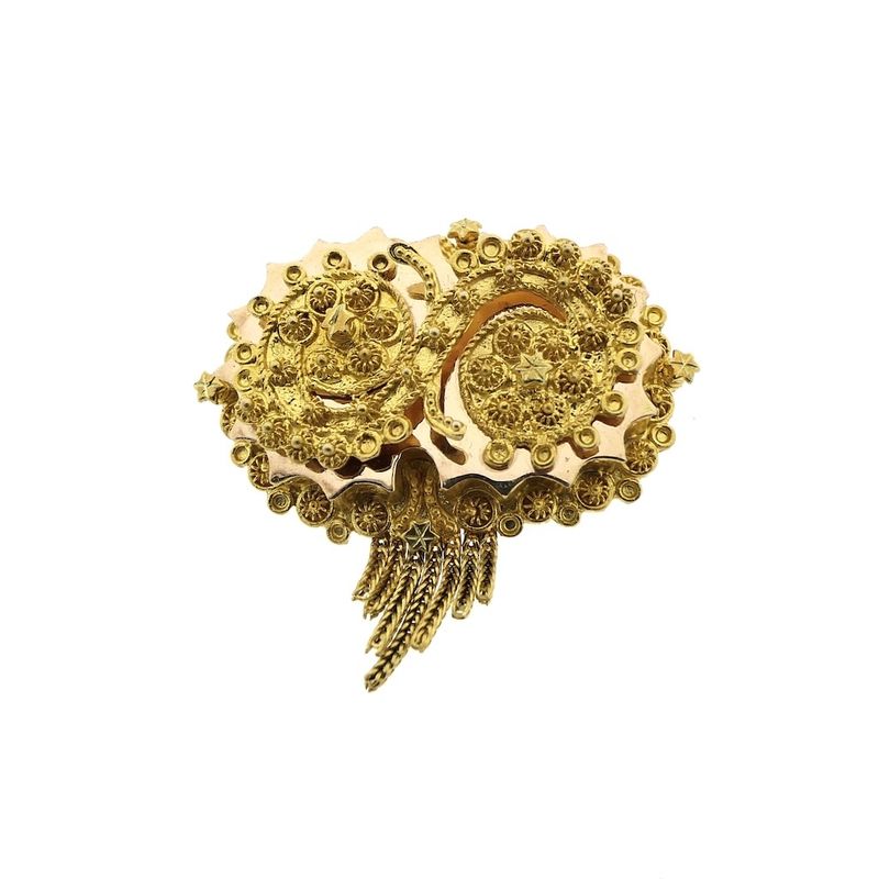 Image 1 of Antique gold old Dutch brooch of a hat bell