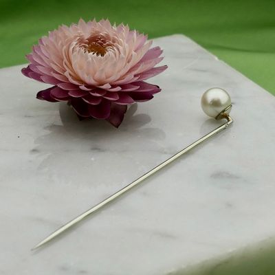 Image 2 of 18K White Gold Lapel Pin with Cultured Pearl