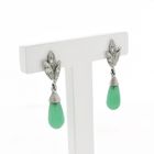 Image 4 of Vintage white gold stud earrings with jade and diamond 0.12 ct.