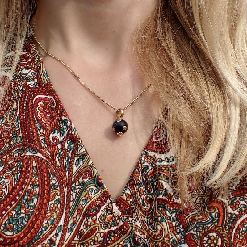 Image 3 of 18 carat gold enamel ball pendant with gold dots