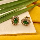 Image 2 of Gold earrings with emerald and diamonds; 0.48 ct.