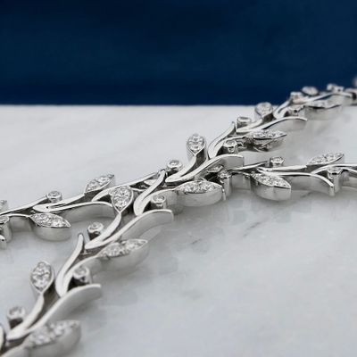 Image 2 of Floral white gold necklace with diamonds; 3.05 ct.